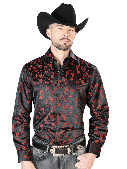 Camisa informal de manga larga negra y roja 43742
