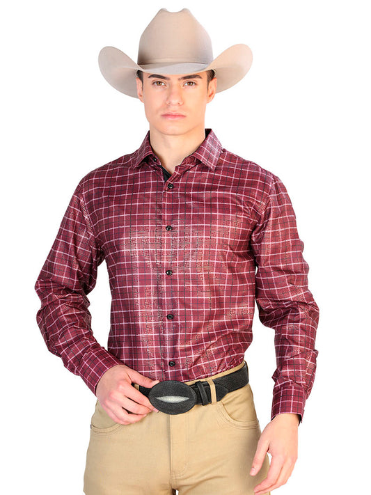 Camisa informal de manga larga a cuadros rojos 43779