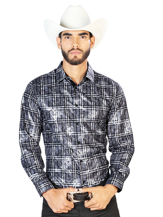 Camisa informal gris de manga larga 43789