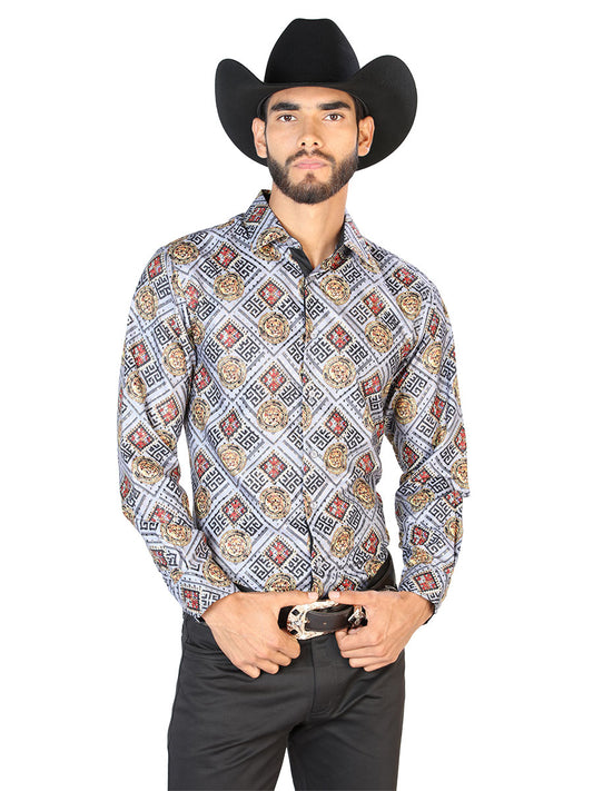 Gold And  White Casual Long Sleeve Shirt 43790