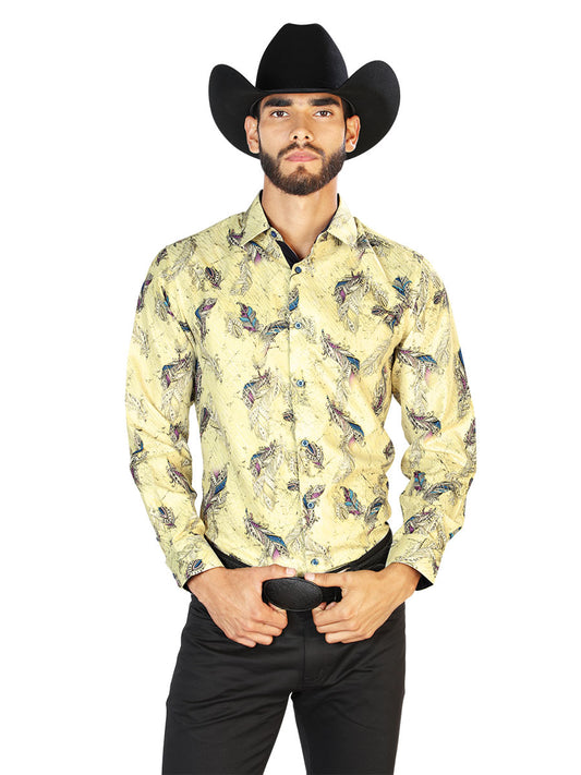 Camisa casual amarilla de manga larga 43824