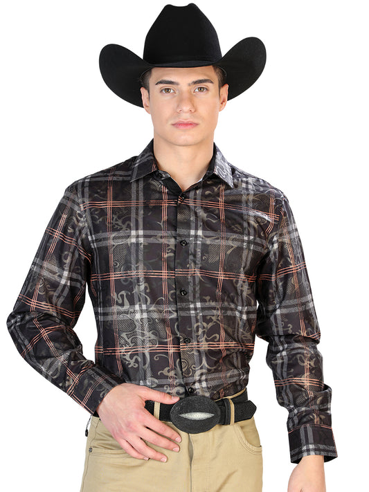 Camisa informal de manga larga a cuadros negros 43825