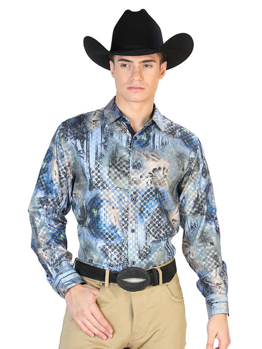 Camisa informal de manga larga negra y azul 43878