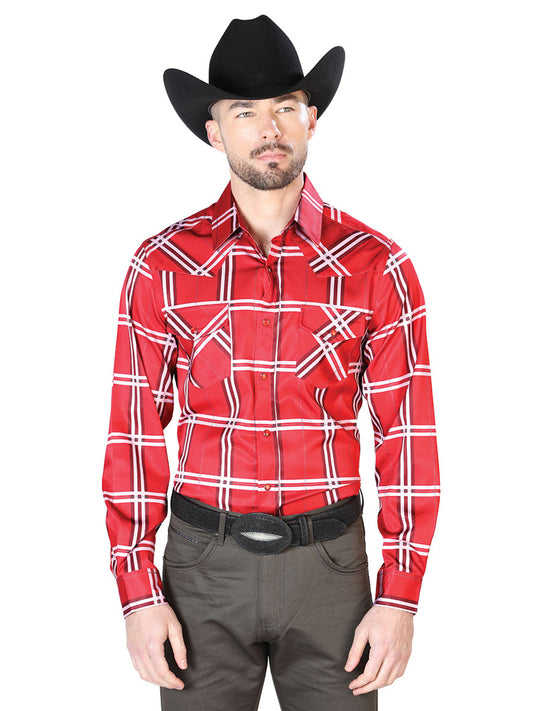 Camisa informal de manga larga roja con rayas 43928