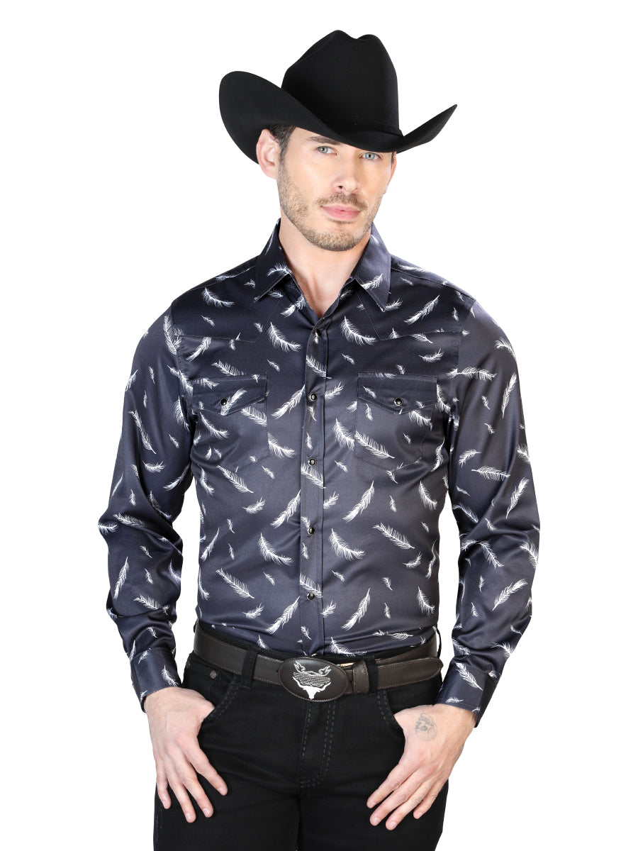 Camisa casual negra de manga larga 43934