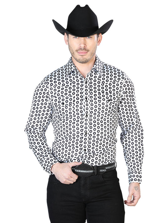 Camisa informal de manga larga blanca y negra 43938