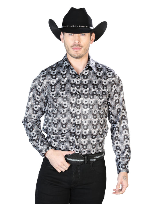 Camisa informal de manga larga negra y gris 43939