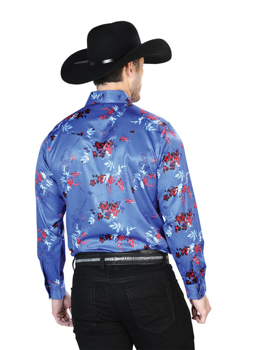 Camisa casual azul de manga larga 43942