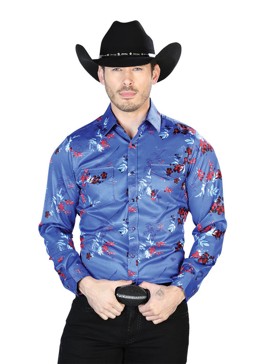 Camisa casual azul de manga larga 43942
