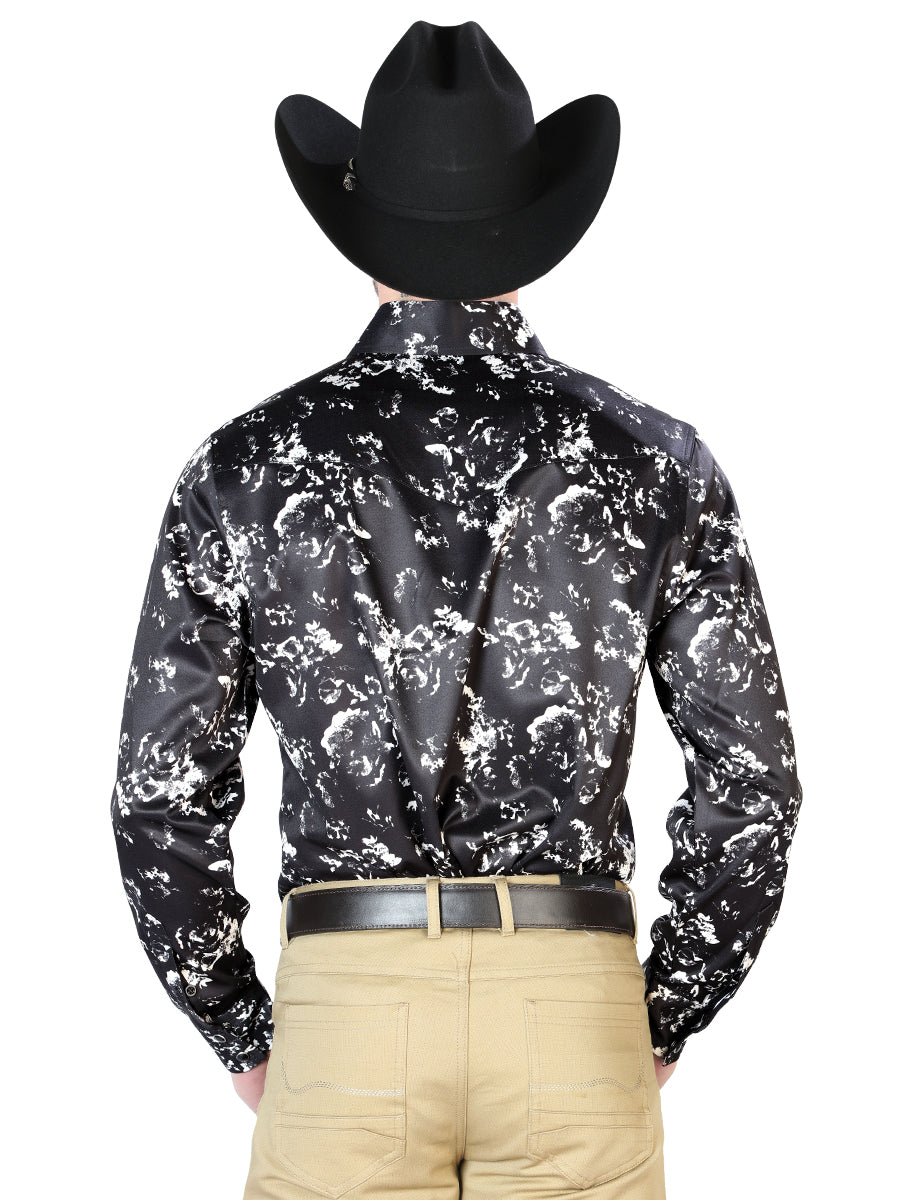 Camisa casual de manga larga negra y beige 43946