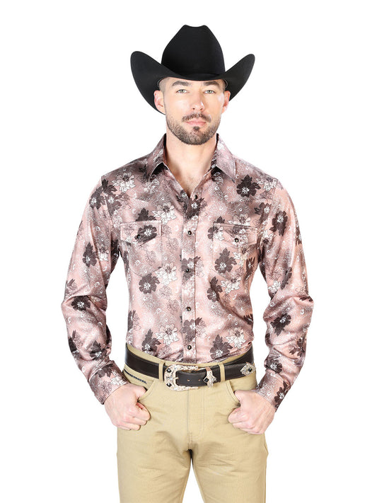 Camisa informal de manga larga marrón claro 43947