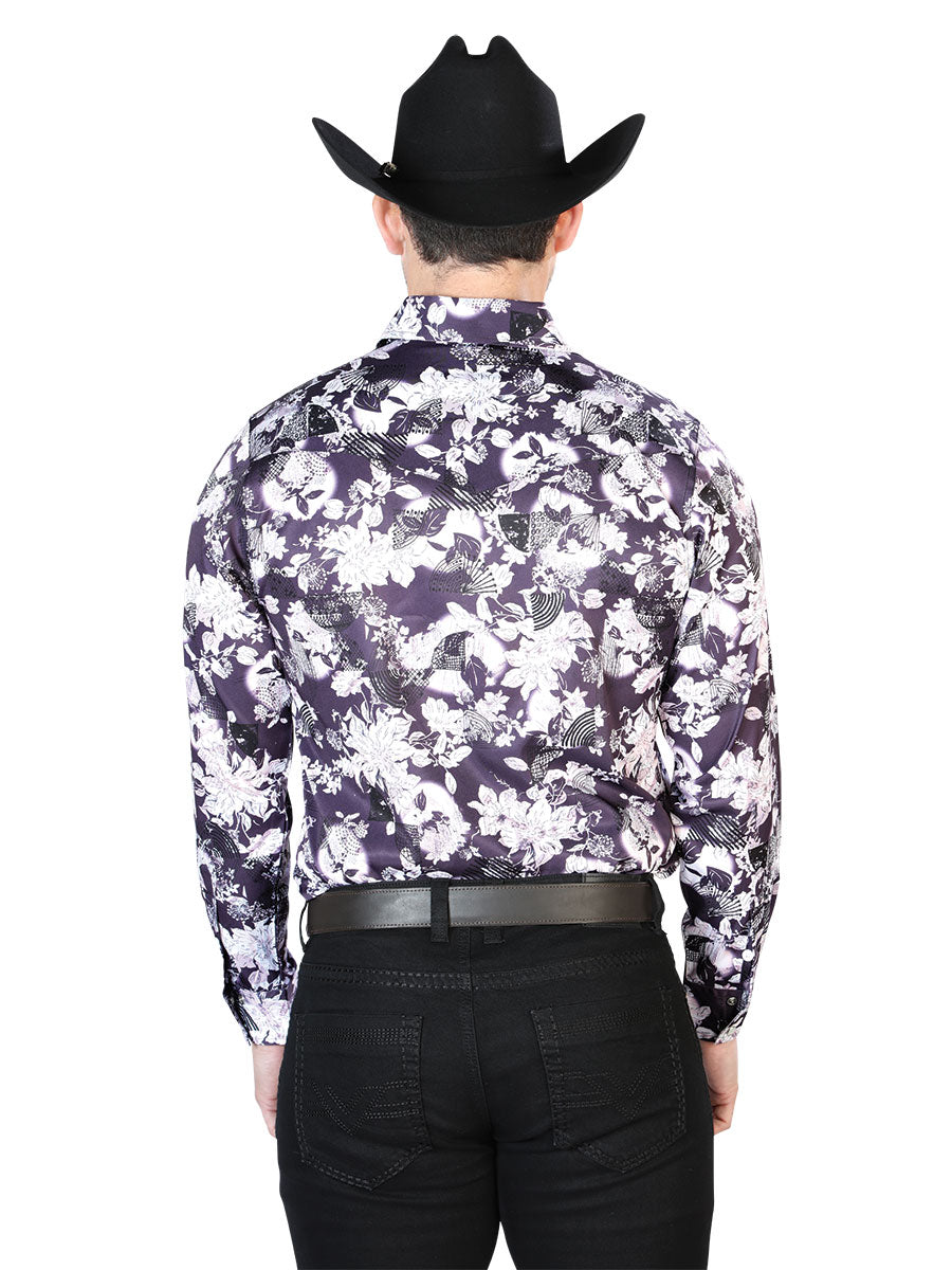 Camisa de manga larga con estampado de flores moradas 43948