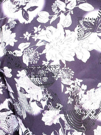 Camisa de manga larga con estampado de flores moradas 43948