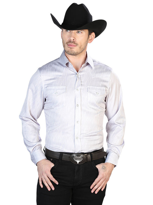 Camisa informal gris de manga larga 43949