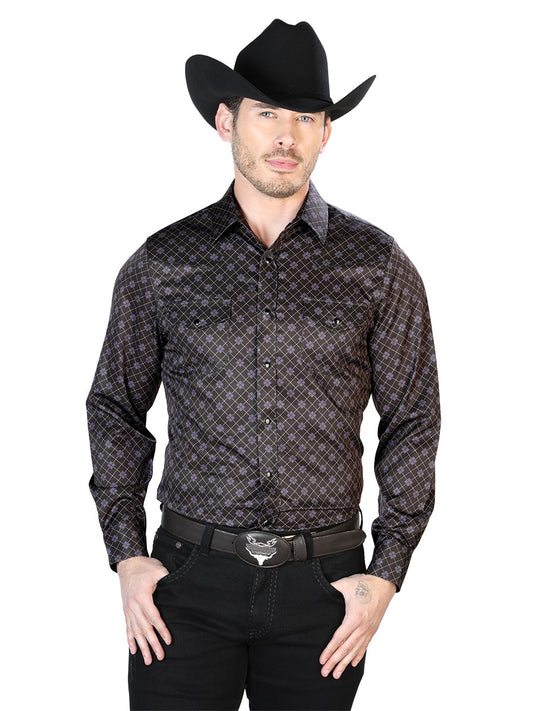 Camisa informal de manga larga marrón 43950