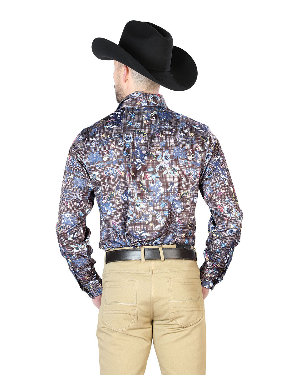 Camisa informal de manga larga con estampado floral azul marino 43953
