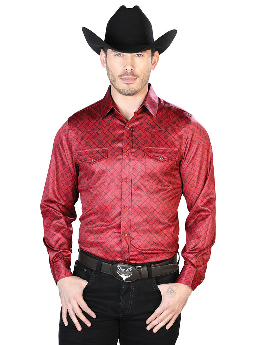 Camisa informal de manga larga burdeos 43955