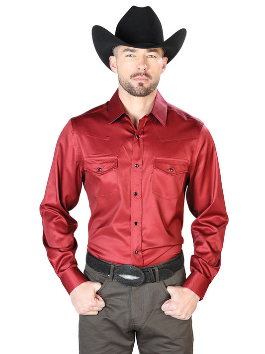 Camisa informal de manga larga burdeos 43961