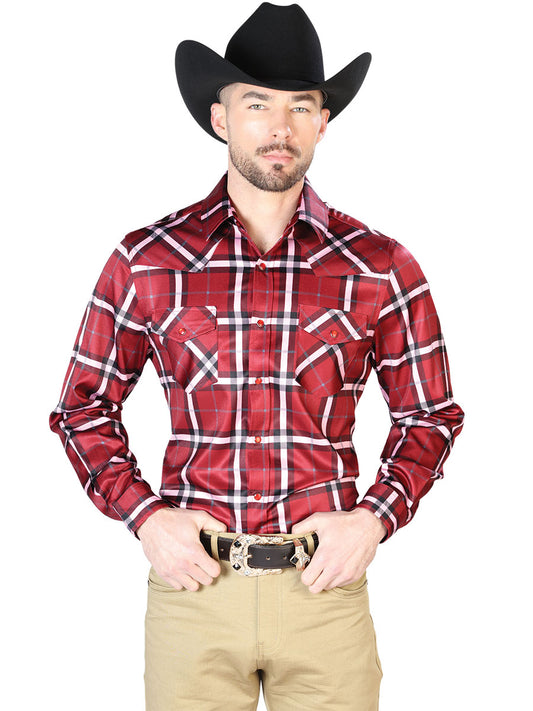 Camisa informal de manga larga burdeos con rayas 43962