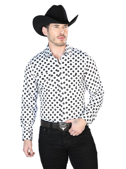 Camisa informal de manga larga blanca y negra 43964