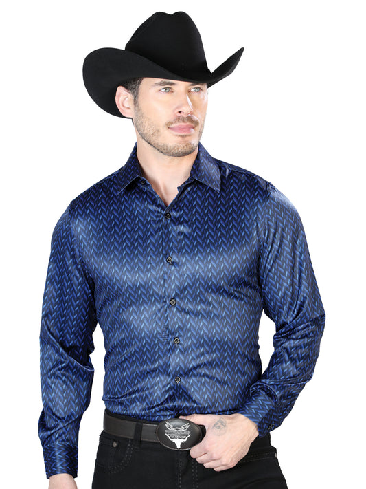 Camisa casual azul de manga larga 43967
