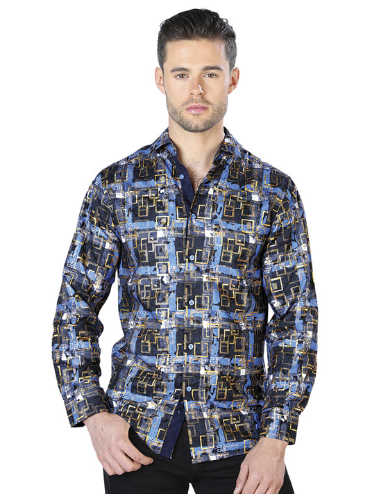 Blue And Gold Casual Long Sleeve Shirt 44012