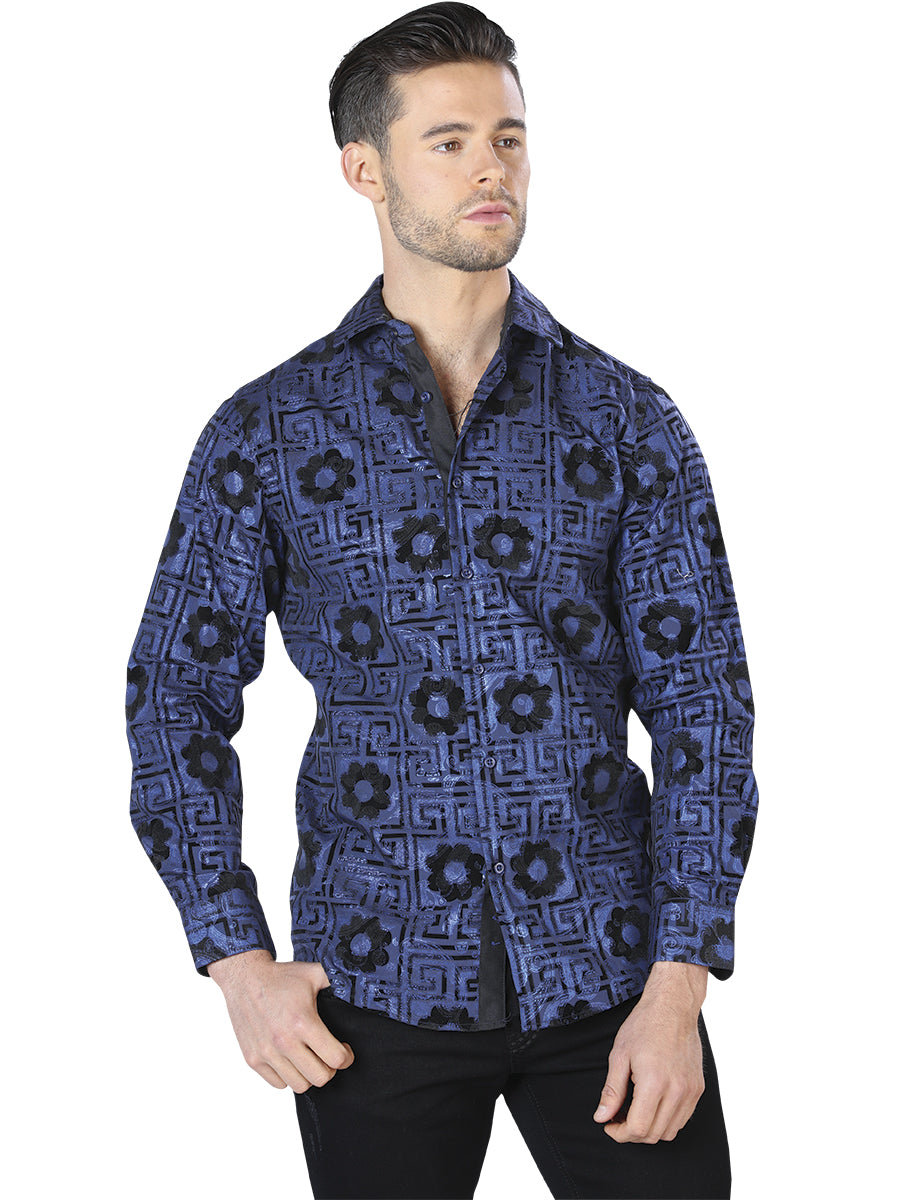 Blue And Black Casual Long Sleeve Shirt 44057