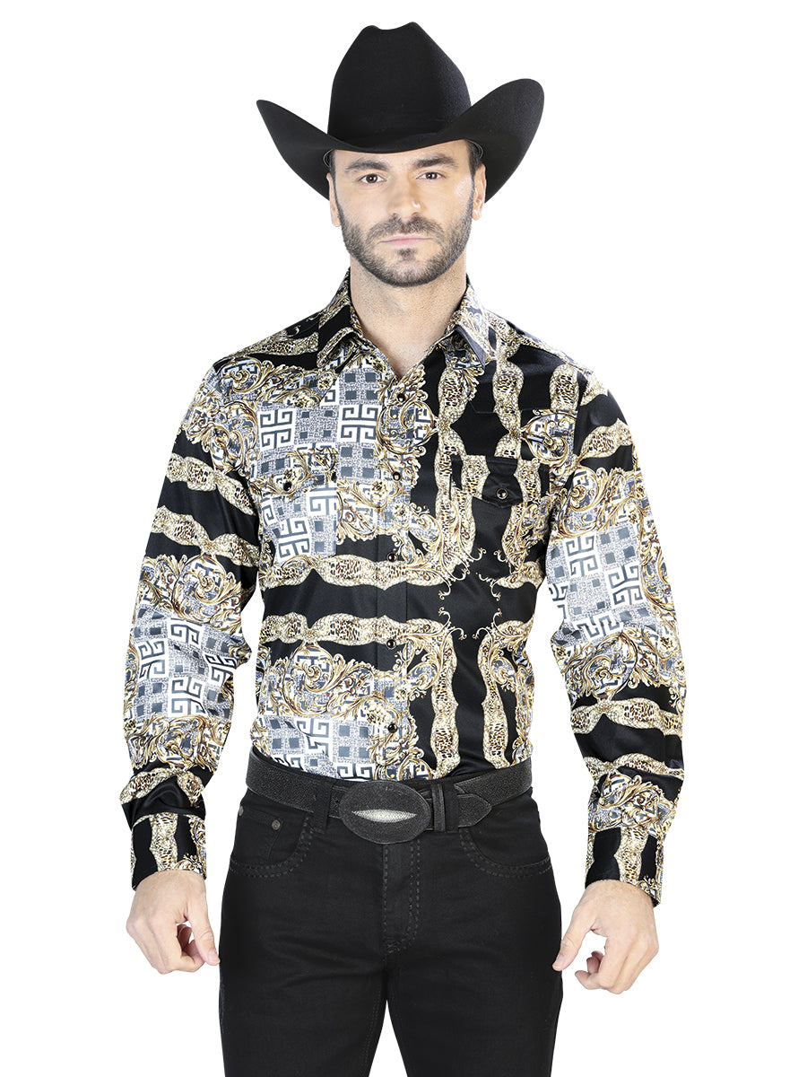 Black And Gold Casual Long Sleeve Shirt 44070