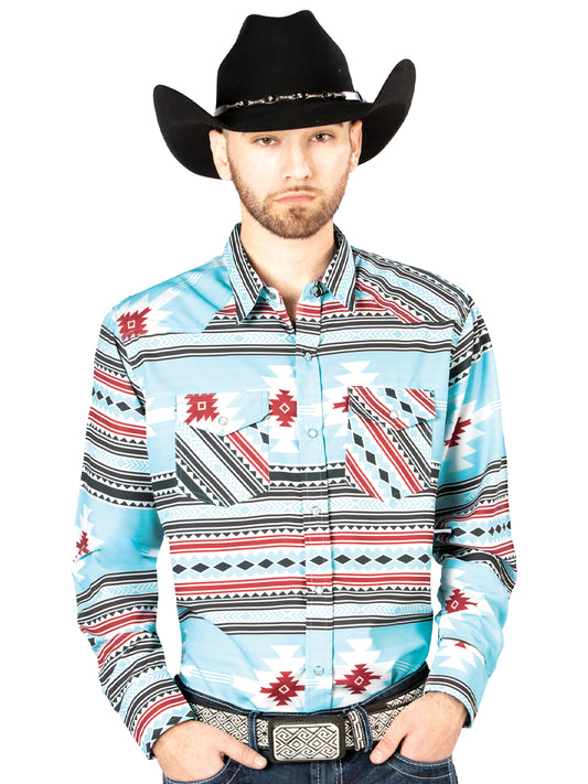 Camisa casual azul de manga larga 44207