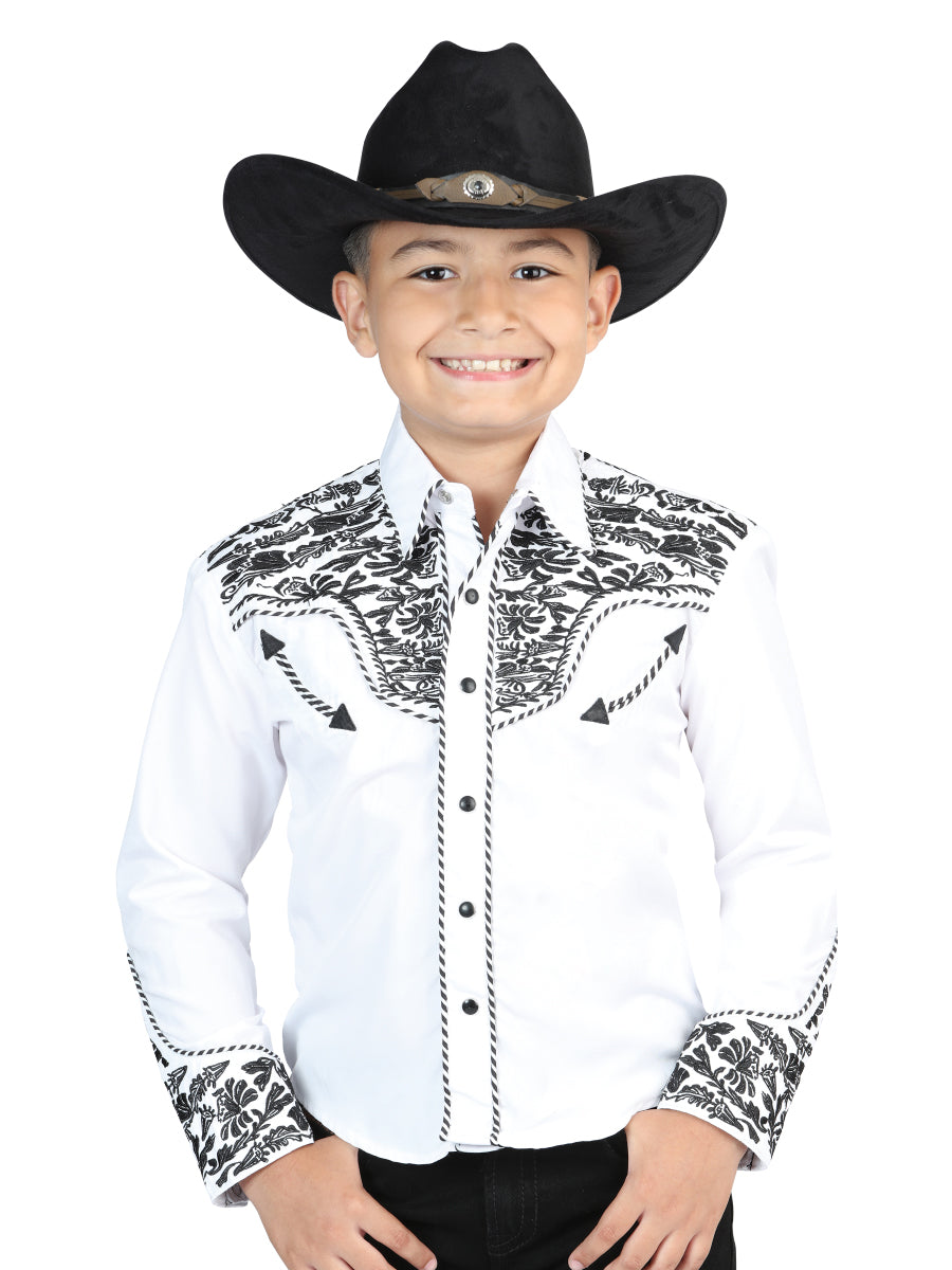 Camisa Bordada Señor De Los Cielos Blanco/Negro 44347