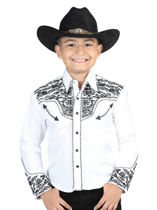 Camisa Bordada Señor De Los Cielos Blanco/Negro 44347