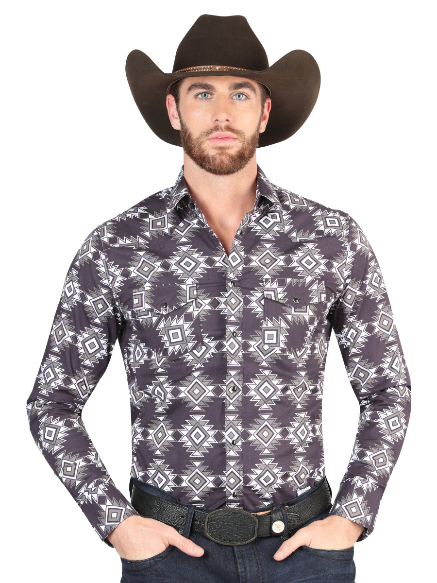 Camisa informal de manga larga de El General Azul Oscuro 44403