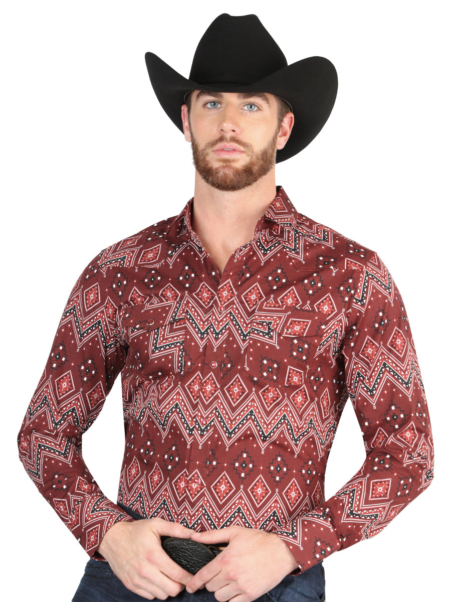 Camisa informal de manga larga de El General, color burdeos 44431