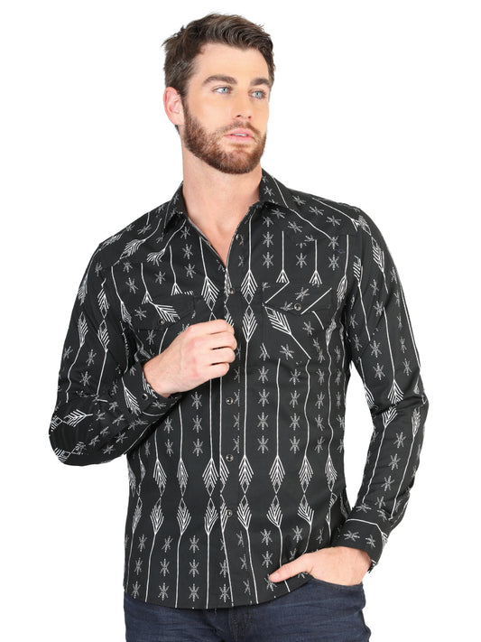Camisa informal de manga larga de El General, negra y blanca, 44433