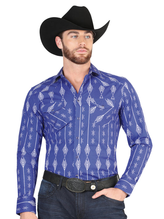 Camisa informal de manga larga de El General Azul/Blanco 44434