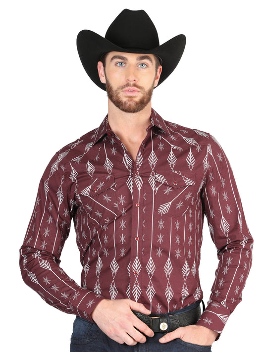 Camisa casual de manga larga El General Borgoña 44435