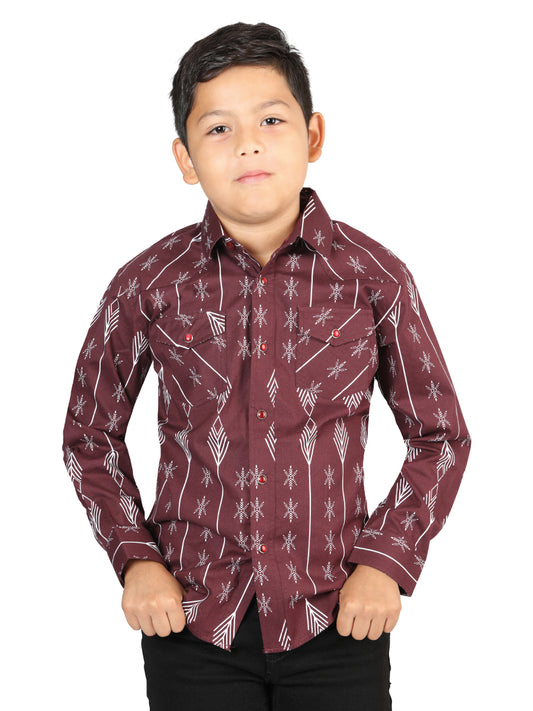 Camisa informal de manga larga de El General, color burdeos 44441