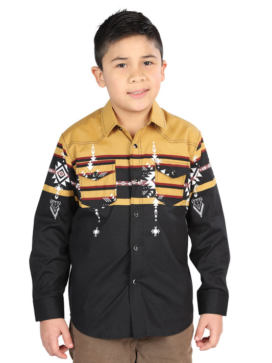 Camisa informal de manga larga de El General, color negro/mostaza 44468