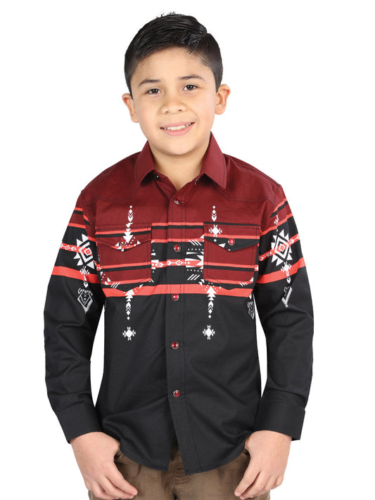 Camisa informal de manga larga de El General, color negro/burdeos 44469