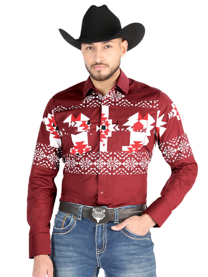 El General - Camisa informal de manga larga - Borgoña 44484