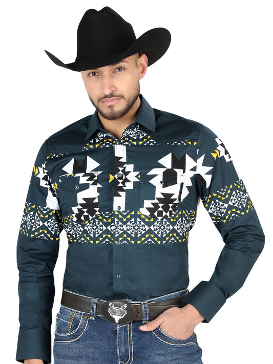 El General - Camisa informal de manga larga - Verde azulado 44486