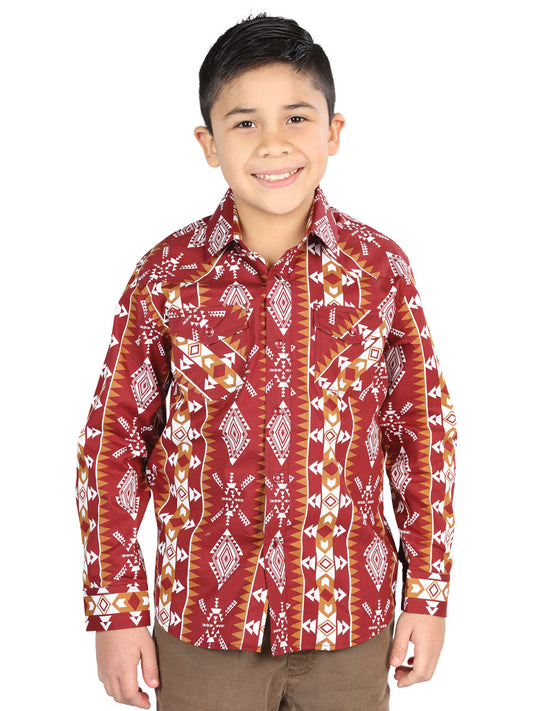 Camisa informal de manga larga de El General, color burdeos 44509