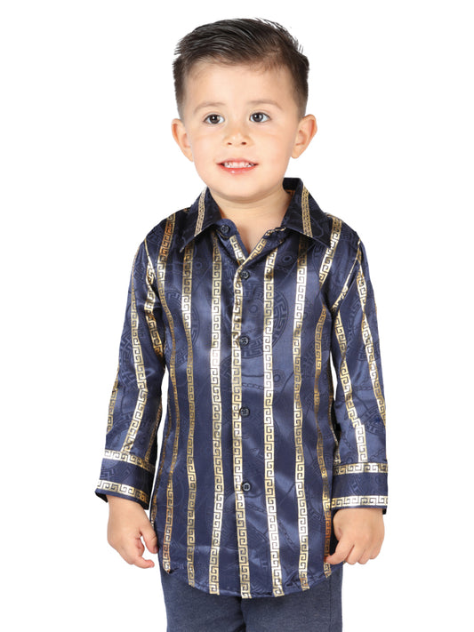 Camisa informal de manga larga azul marino/dorada El General 44571