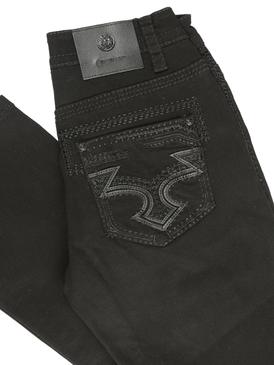 Centenario Men's Black Denim with Dark Embroidered Details 45312